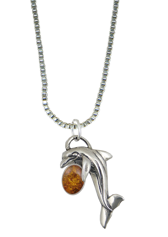 Sterling Silver Little Dolphin Pendant With Amber